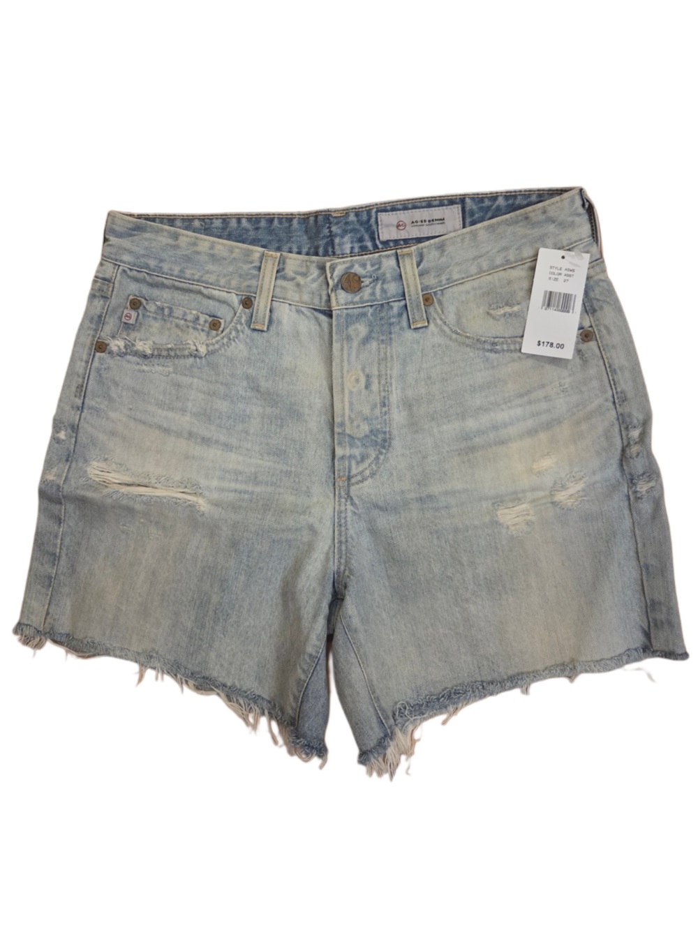 AG Adriano Goldschmied Light Blue Distressed Cutoff Denim Shorts